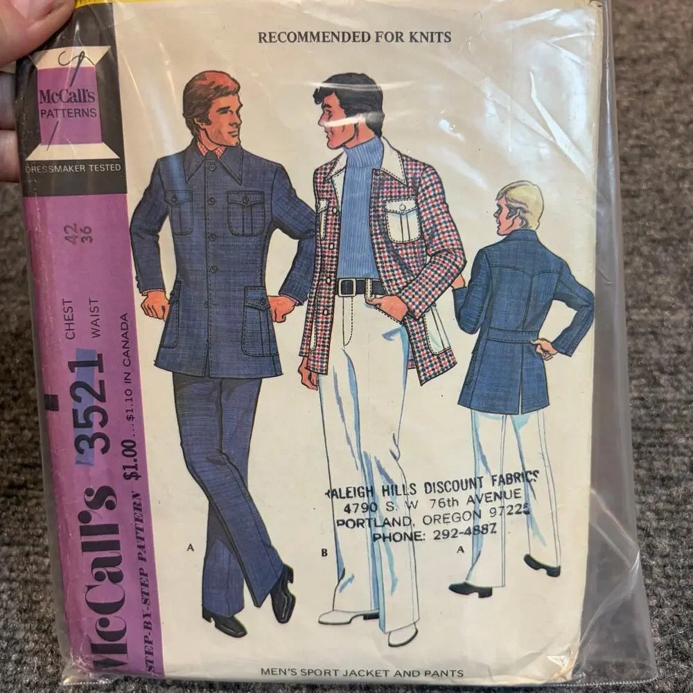Lot 5 Vintage 70s 80s McCalls Sewing Patterns Mens Clothing Shirts Vests Pants